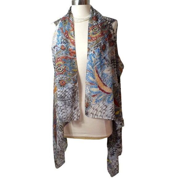 Bohemian Sleeveless Shawl OS Vest Sheer Festive Paisley Designer Cardigan Wrap - Picture 1 of 4